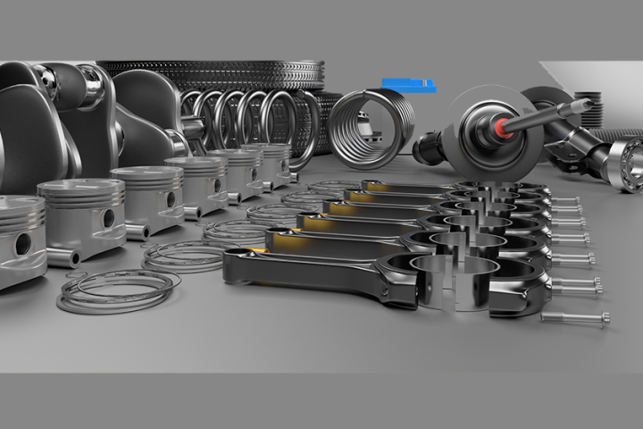 Auto parts spare parts car on the grey background